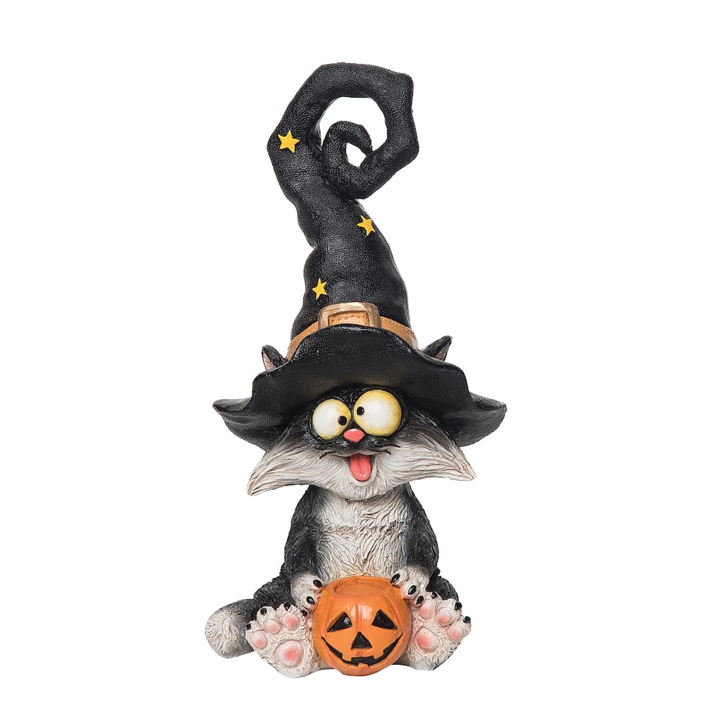 Cat with Black Hat Halloween Figure