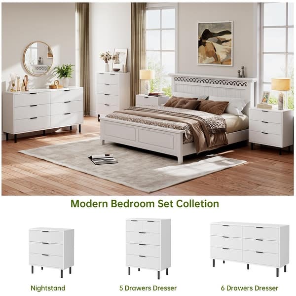 dimension image slide 3 of 8, 3/5/6 Drawer Fluted Dresser for Bedroom, Modern Wide Chest of Drawers with Metal Legs