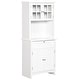 preview thumbnail 2 of 23, HOMCOM Kitchen Buffet Hutch Wooden Storage Cupboard with Framed Glass Door, Drawer and Microwave Space - 27"x15.75"x64.5"
