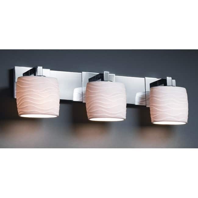 Justice Design Limoges Modular 3-light Polished Chrome Bath Bar, Waves Oval Shade