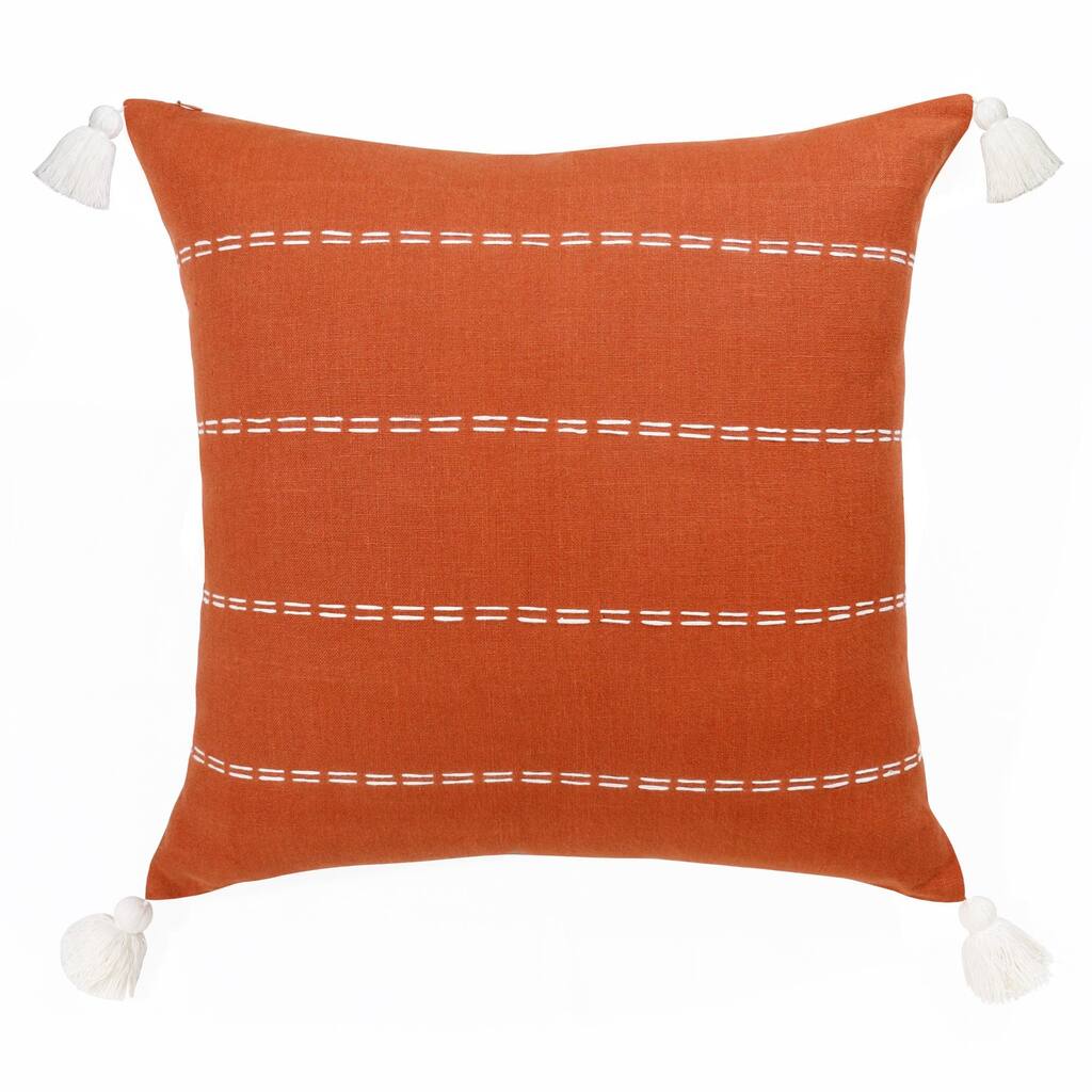 Handwoven Rust Striped Square Throw Pillow with Tassels - 20" - Orange and Ivory