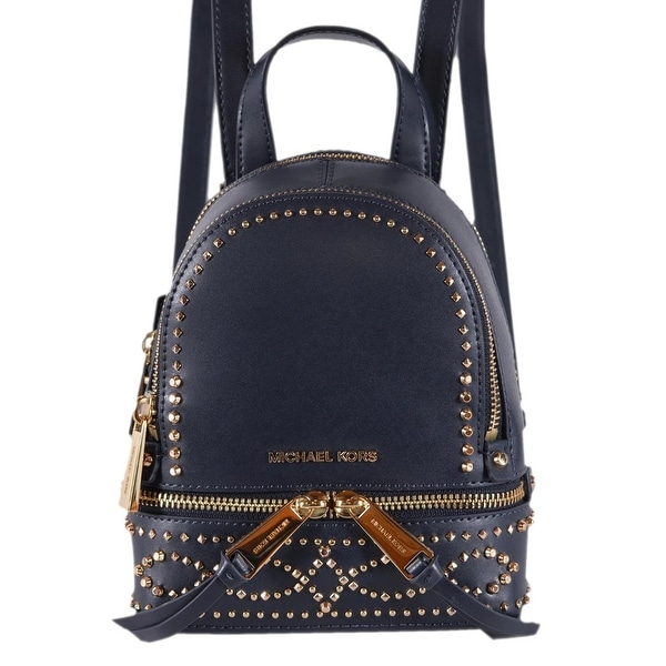 Shop Michael Kors Dark Blue Leather Embellished RHEA MINI ...