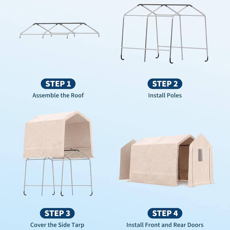 7x12 FT Portable Outdoor Storage Shed, Carport for Motorcycle, Firewood, Garden and Tools - 7X12 Ft