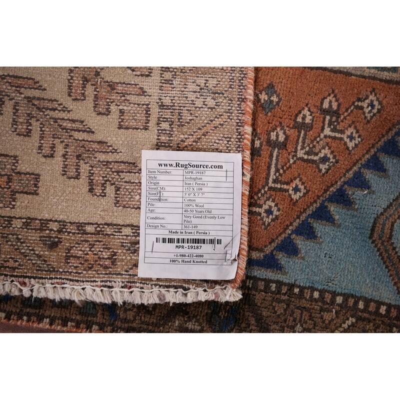 Orange Joshaghan Foyer Rug Handmade Wool Carpet - 3'7" x 5'0"