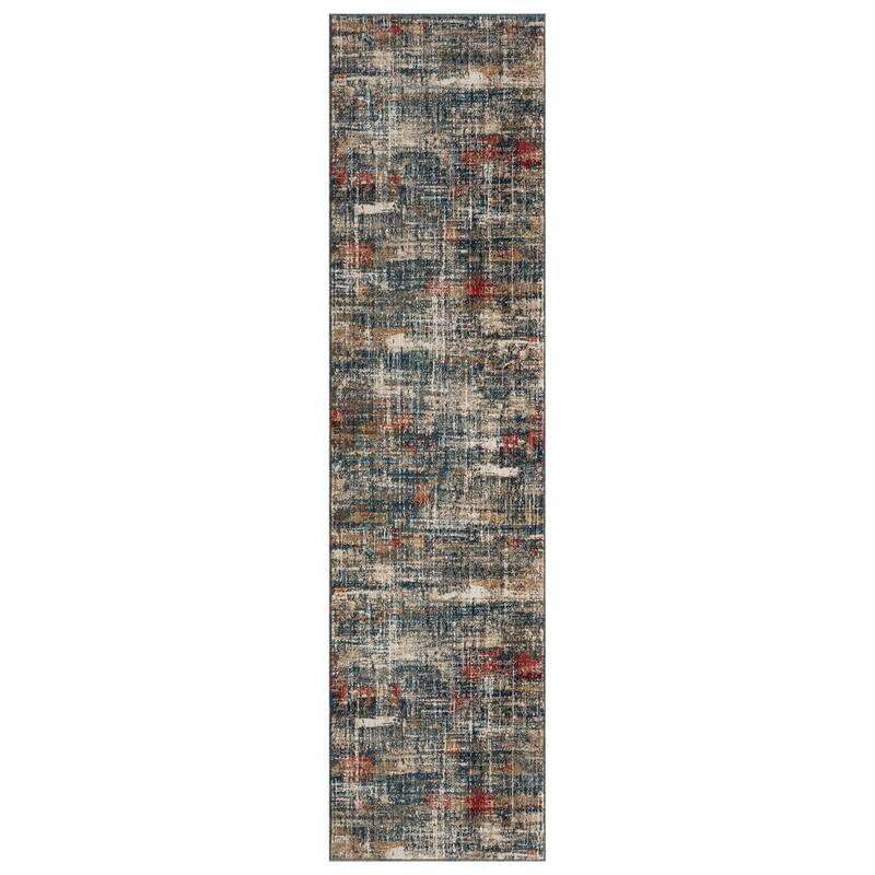 Porch & Den Hoffman Distressed Blue Abstract Area Rug - 2'6" x 6' - Blue