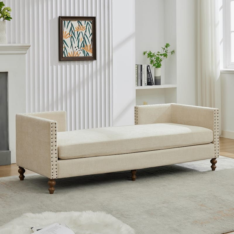 75.2"W Upholstered Chaise Lounge with Nailheads,Sleeper Sofa Couch With 4 Throw Pillows&2 Bolsters,Daybed with Rubberwood Legs