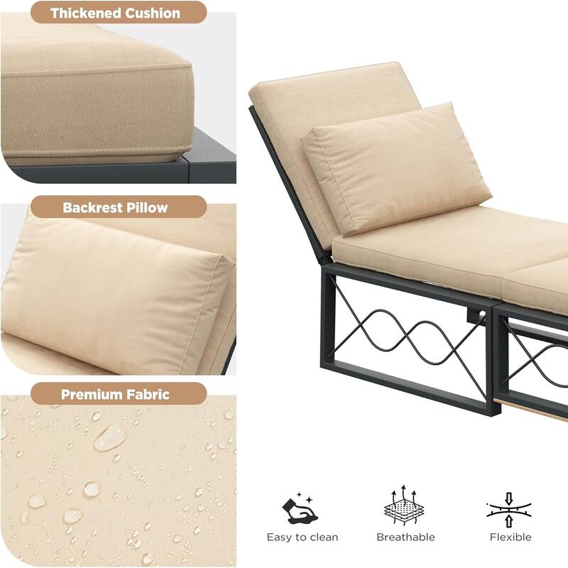 AECOJOY Outdoor Metal Chaise Lounge Chair, Convertible Patio Armchair with Cushions, Adjustable 5-Position Sun Recliner