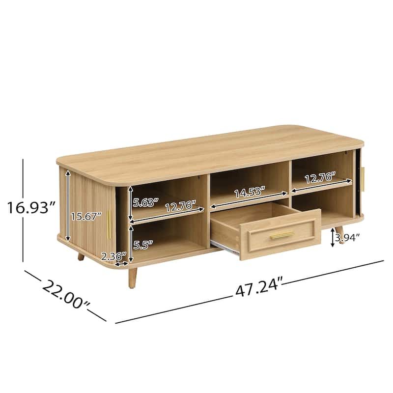 Christopher Knight Home - Arlo Mid-Century Modern Coffee Table with Tambour Doors and 6-Compartment Storage Drawer