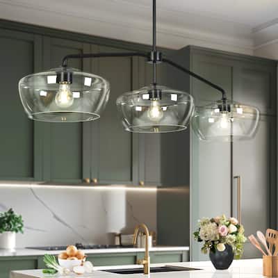 47.2" L Modern 3-Light Black Chandelier with Clear Glass Kitchen Island for Dining Room - 47.2 " L × 11.8 " W × 11.8 " H