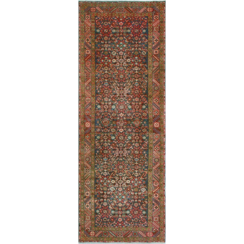 Fine Vintage Distressed Boulus Blue/Rust Runner - 3'9" x 10'9"