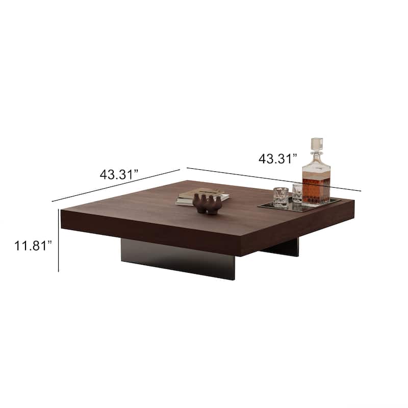 43" Mid Century Modern Square Coffee Table, Carbon Steel Legs