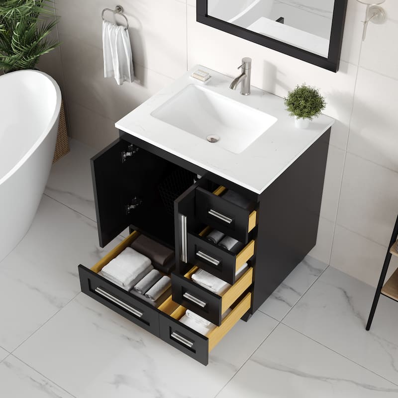 Eviva Loon Bath Vanity with Carrara Quartz Vanity Top & Undermount Sink