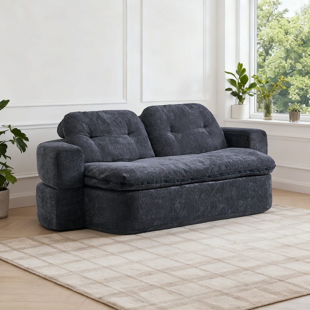Modern Convertible Floor Sofa Bed with Corduroy Cushion, 2 Pillows & No Assembly
