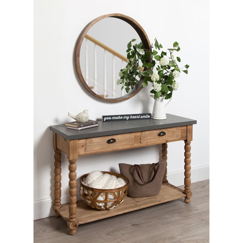 Rutledge Two Drawer Console Table, Rustic Wood and Concrete Gray Top