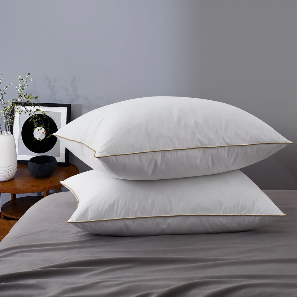 2 Pack Medium Goose Feather Down Bed Pillows with Soft Cotton Cover - White