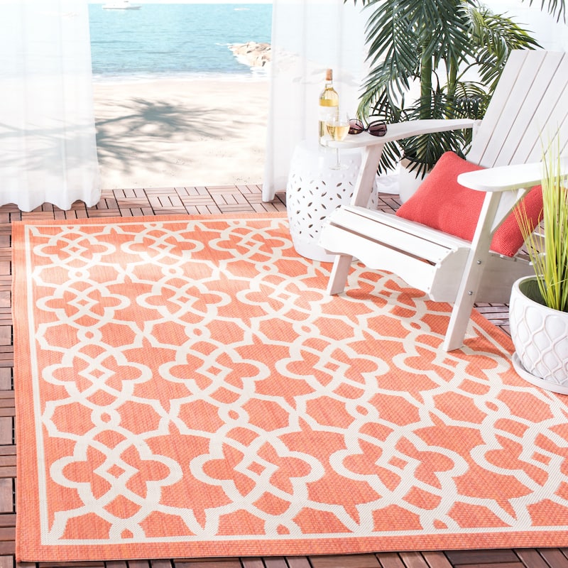 SAFAVIEH Courtyard Marline Indoor/ Outdoor Waterproof Patio Backyard Rug - 2'7" x 5' - Terracotta/Beige