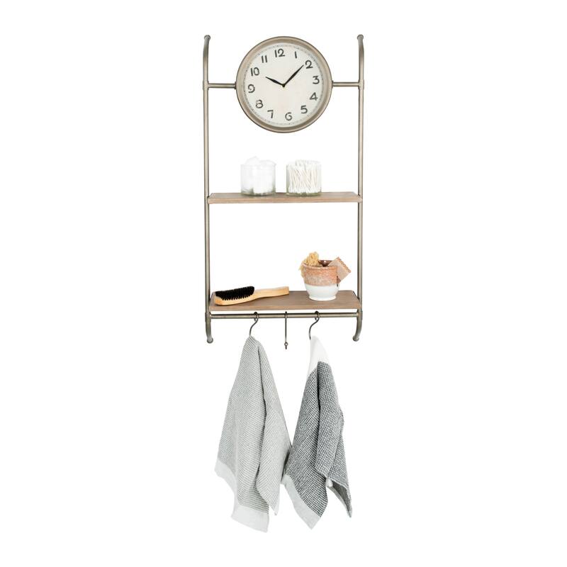 Wall Clock with Shelves and Hooks