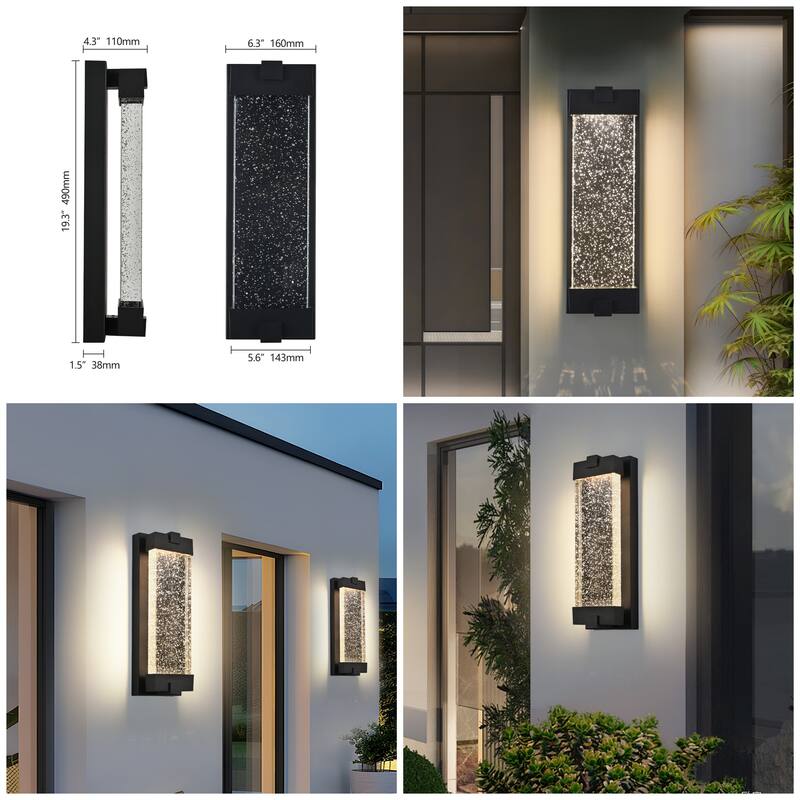 19" Aluminum Outdoor Wall Light with Bubble Glass, 3000K LED, 1-Pack
