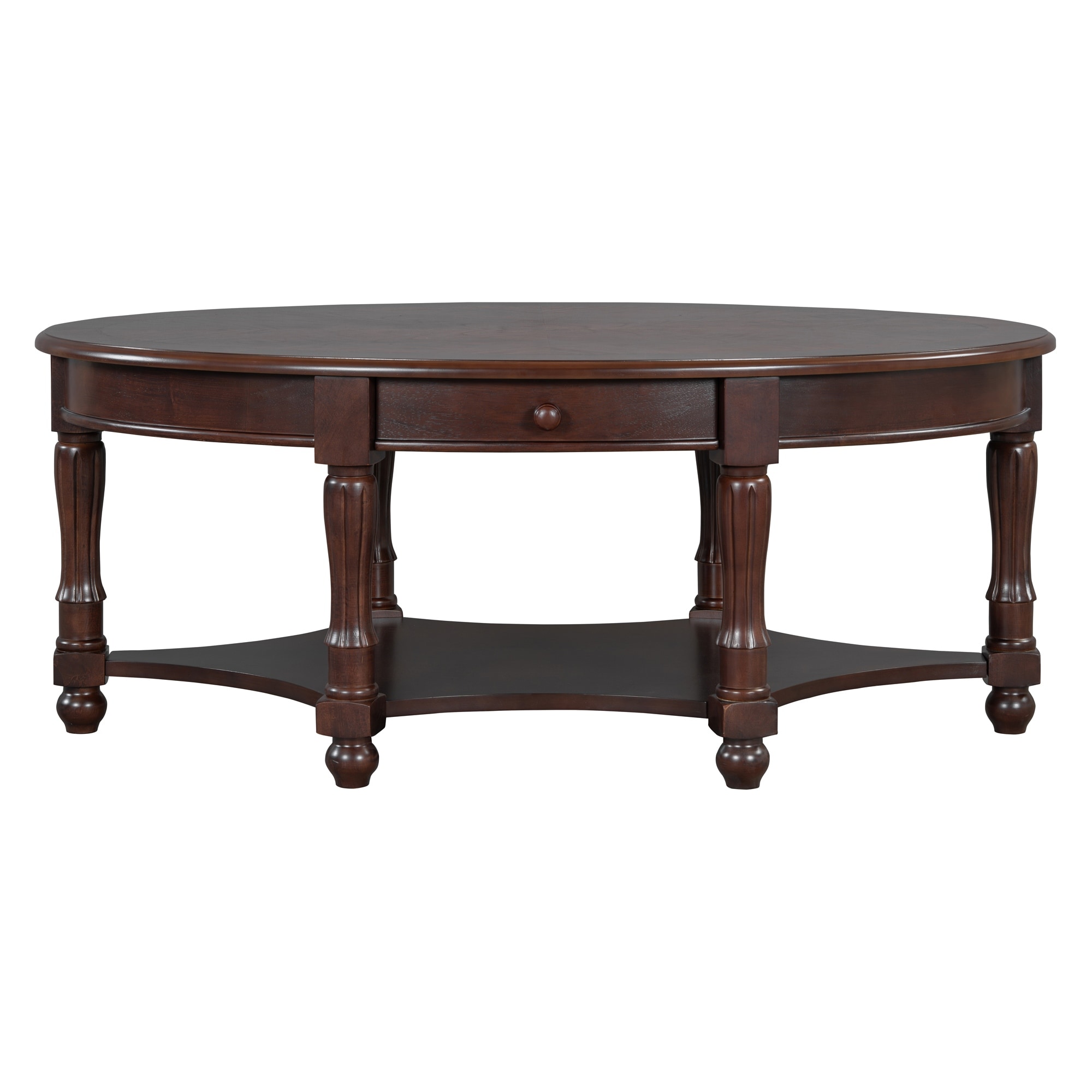 Vintage French Country Oval Coffee Table with Carvings, Drawer