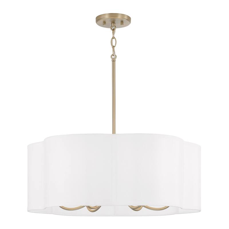 24" W x 9" H 6-Light Pendant in Matte Brass with White Fabric Shade - 24"W x 9"H