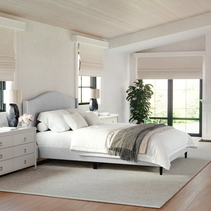 Martha Stewart Upholstered Platform Bed with Curved Headboard