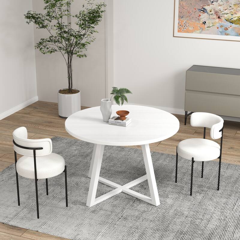 Modern Dining Set with Round Table & Boucle Chairs