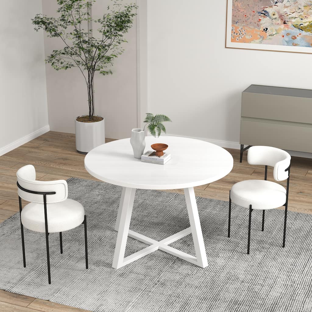 Modern Trestle Table & Chairs Set Breakfast Nook with Dining Table and Fabric Chairs for Small Space