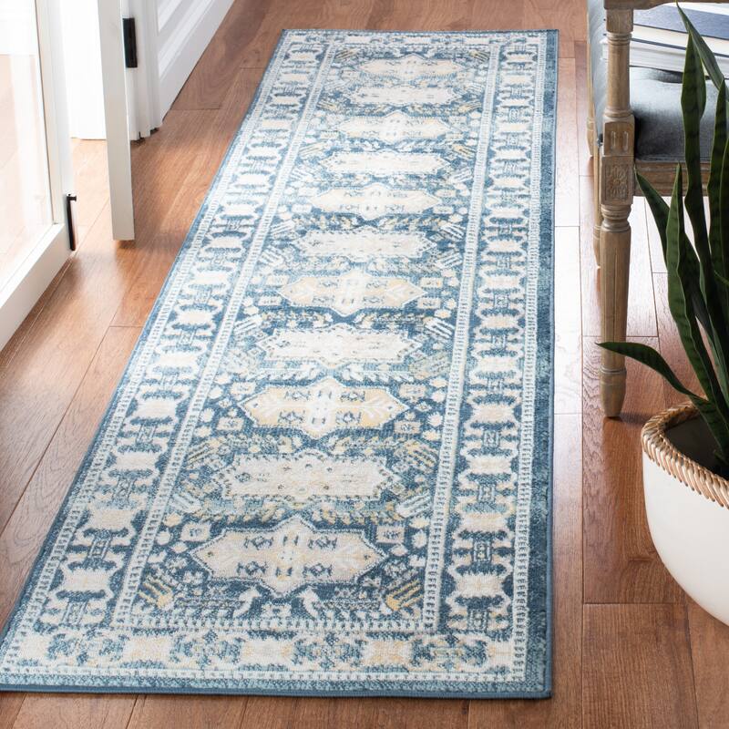 SAFAVIEH Skyler Ansa Boho Distressed Rug - 2'2" x 9' Runner - Beige/Navy