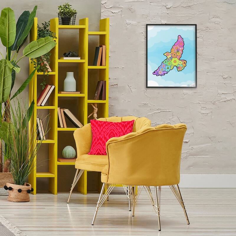 Stupell Bright Floral Bird Outline Framed Giclee Art Design By Katie Conley