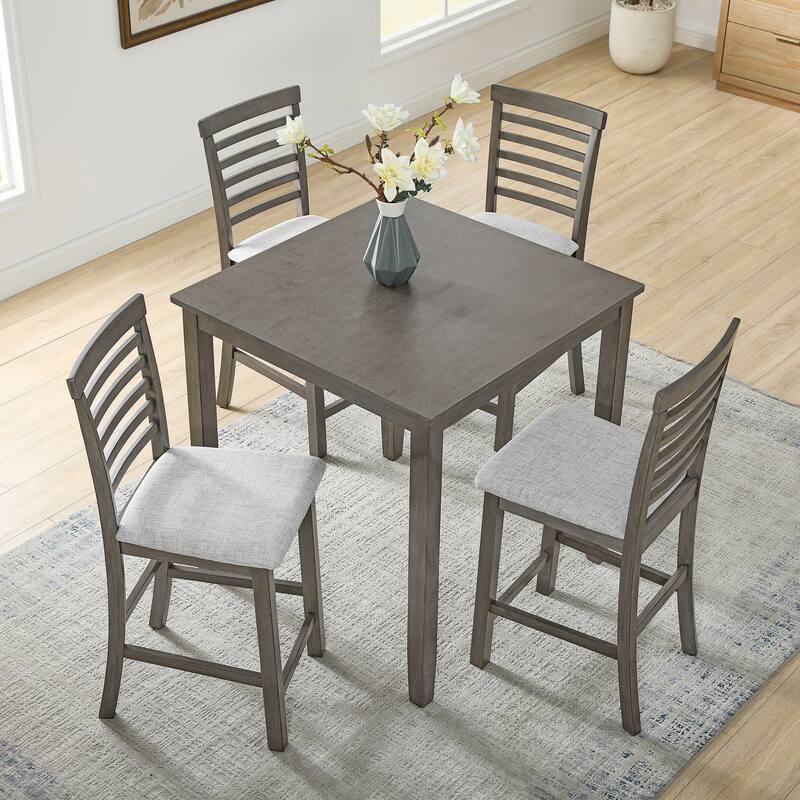 Minimalist Side Table Coffee Table Breakfast Nook, 5-Piece Dining Set with 4 Ergonomic Dining Chairs, Grey - Grey