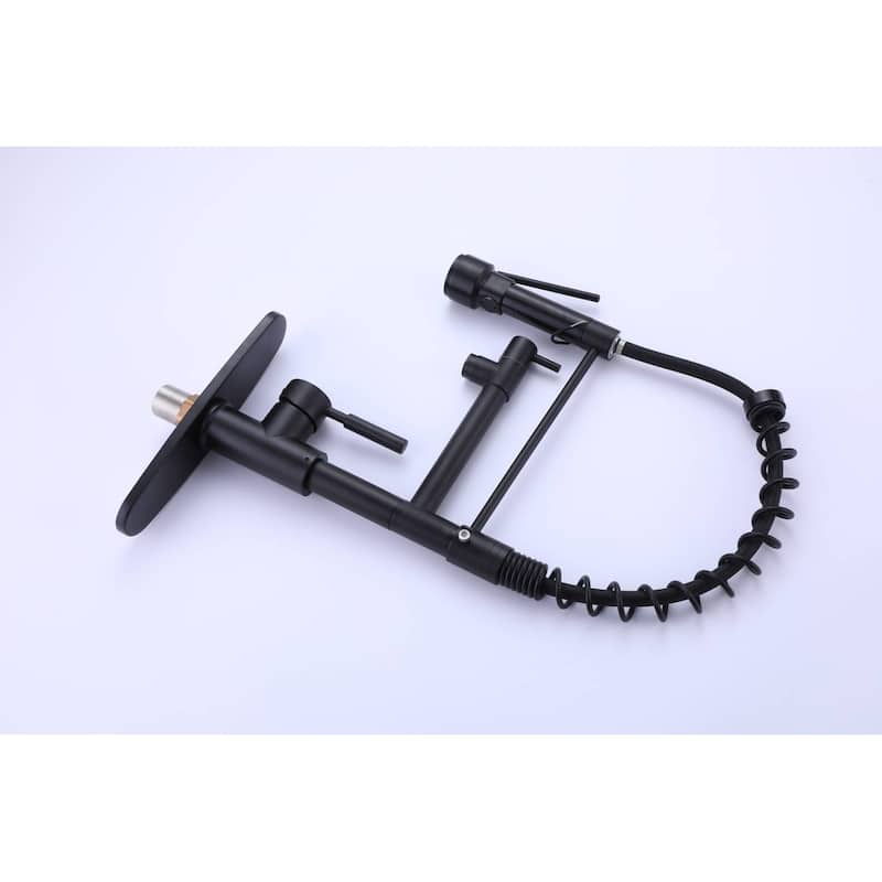 matte black high arc kitchen sink faucet pull down metal sprayer with deck plate and lock ring - 7'9" x 10'10"