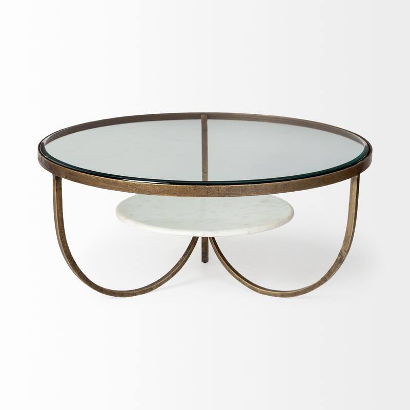 HomeRoots 36" Gold And Brown Round Coffee Table - 36