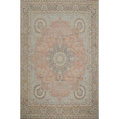 Hand Knotted Oriental 100% Wool Carpet Traditional Floral Pink Tabriz Area Rug - 12' 8'' X 9' 7''