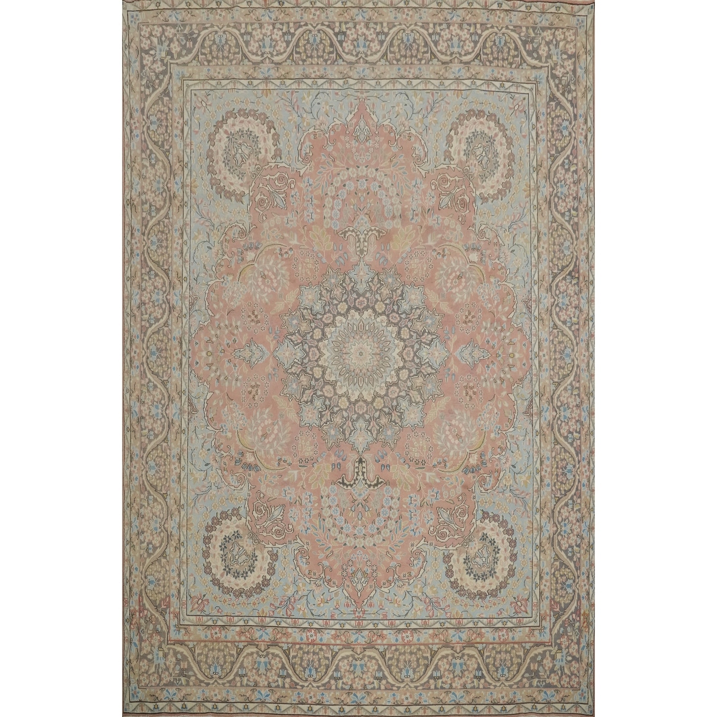 Hand Knotted Oriental 100% Wool Carpet Traditional Floral Pink Tabriz Area Rug - 12' 8'' X 9' 7''