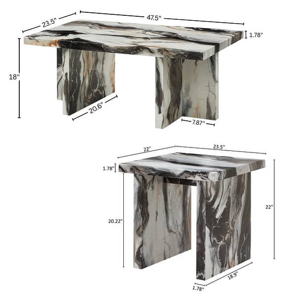 dimension image slide 0 of 2, Roundhill Furniture Mchome 3-Piece Coffee Table Set, Coffee Table and Two End Tables