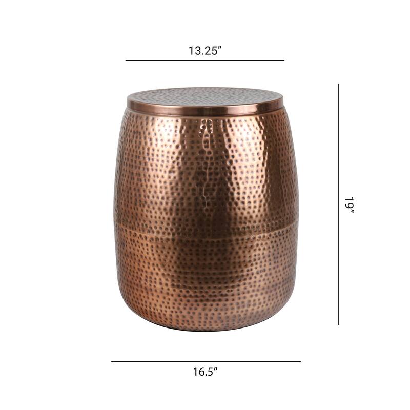 happimess Rustic Metal Drum Storage Side Table with Lid