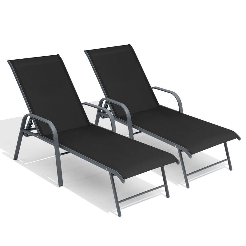 Outdoor Patio Lounger Aluminum Adjustable Chaise Lounge Chairs with Arms (Set of 2/4) - See Picture