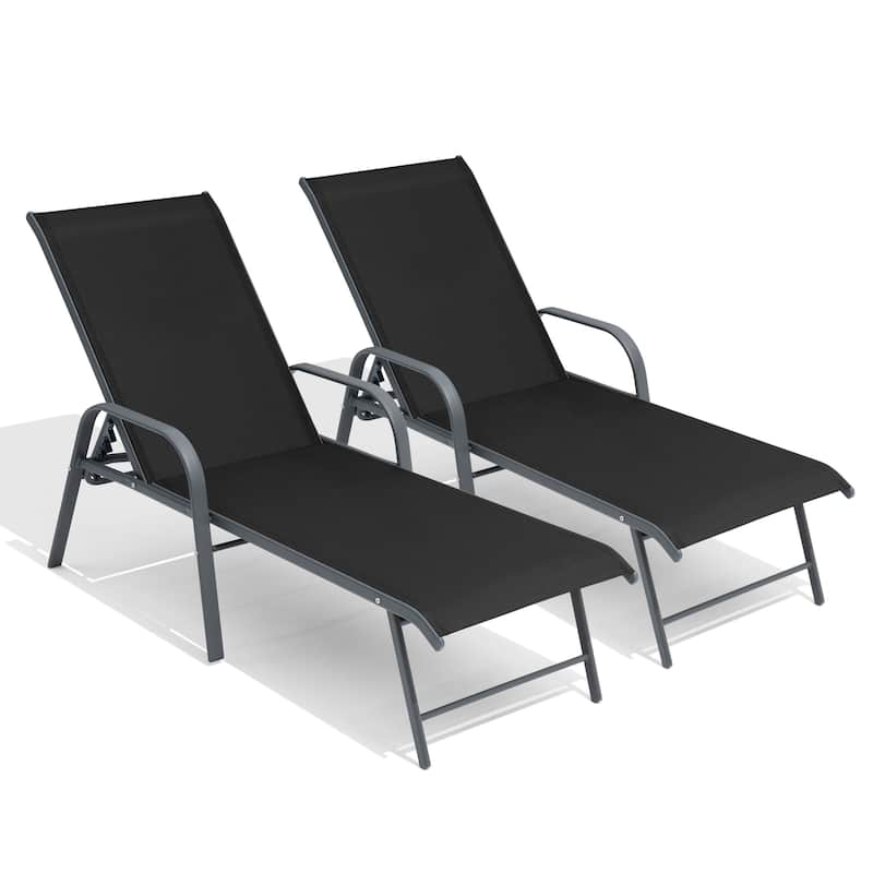 Outdoor Patio Lounger Aluminum Adjustable Chaise Lounge Chairs with Arms (Set of 2/4) - See Picture - Black, 2PCS