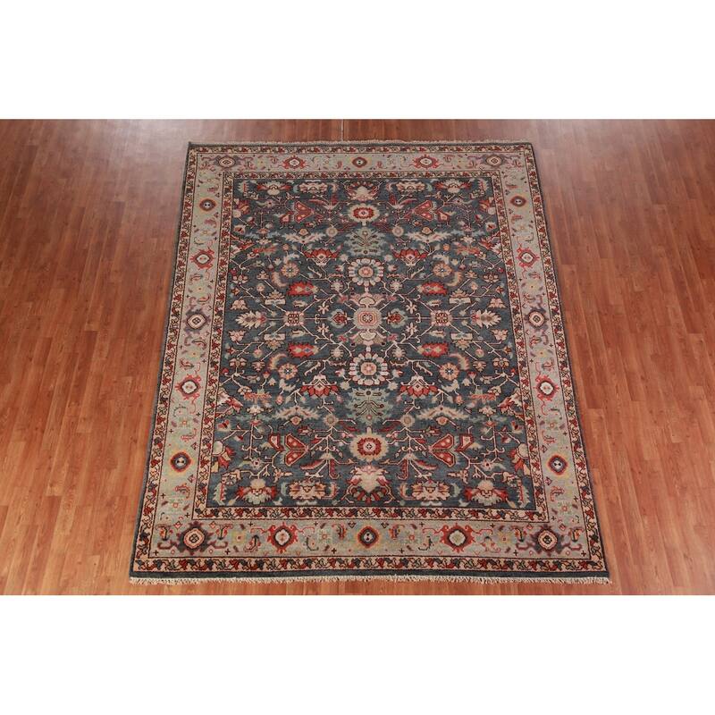 Blue Oushak Indian Area Rug Handmade Wool Carpet - 7'9"x 9'8"