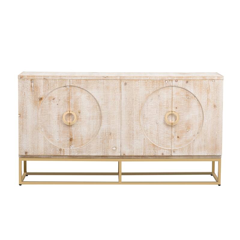 Beige 59.80 in. W Metal Handle Storage Cabinet with Adjustable Shelves