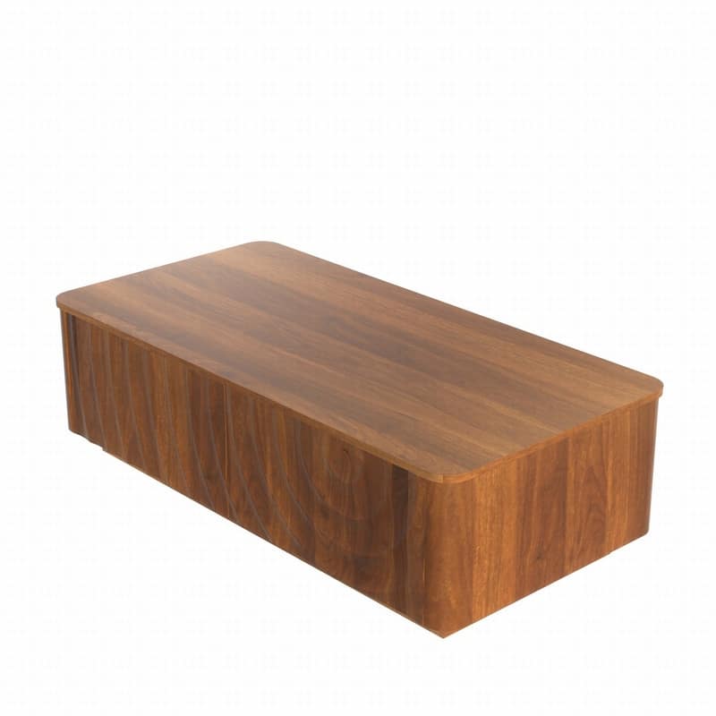 Mid Century 47" Rectangle Coffee Table with Unique Wave Texture and Safe Rounded Corner Design for Living Room