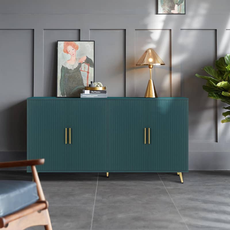 Wood TV Stand with Storage Cabinet - Antique Green