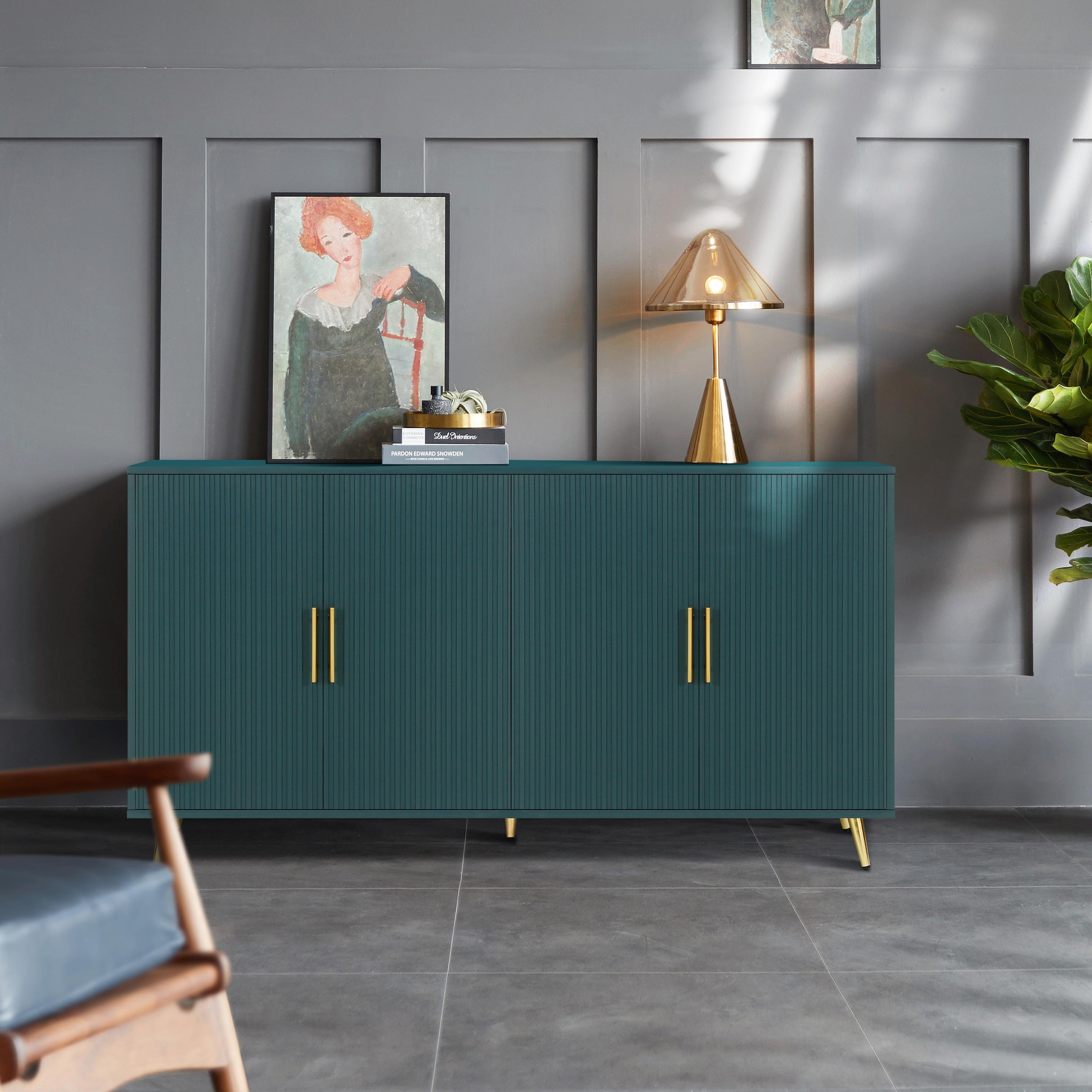 Wood TV Stand with Storage Cabinet
