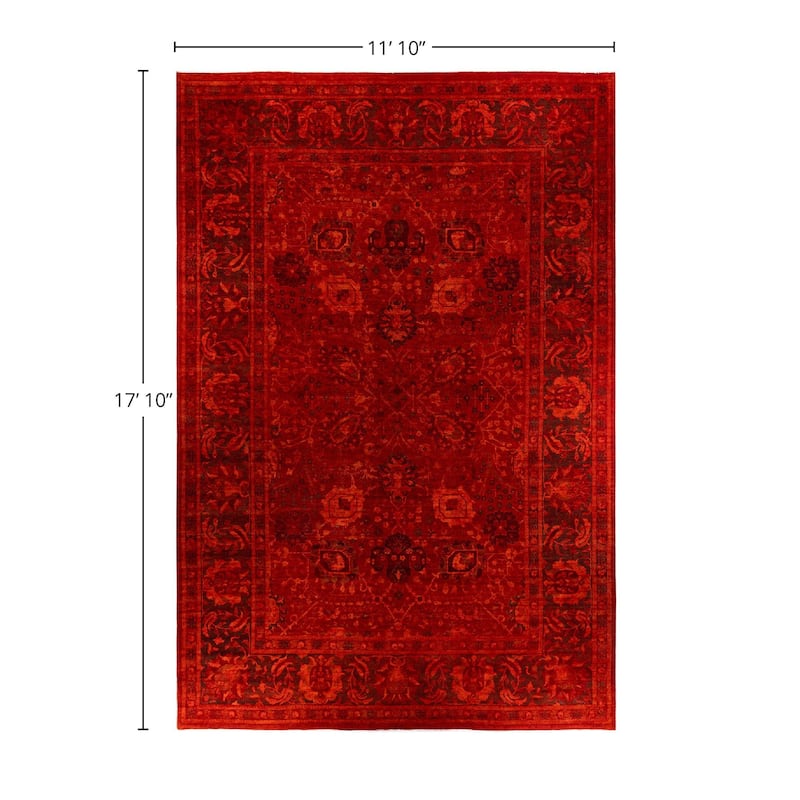 Overdyed, One-of-a-Kind Hand-Knotted Area Rug - Red - 11' 10" x 17' 10"