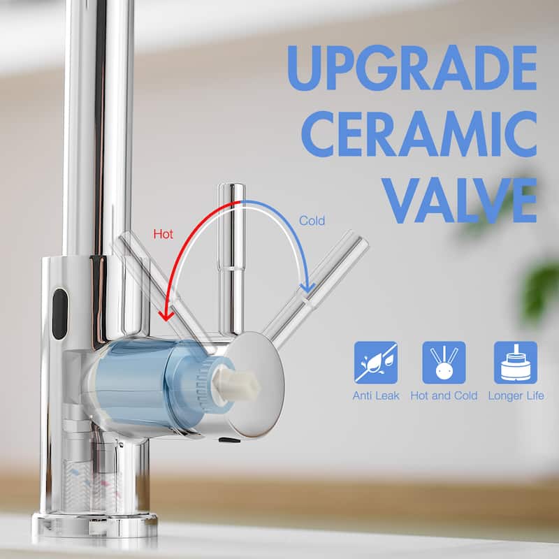 Single Handle 14.5 in. Pull Out Sprayer Touchless Kitchen Faucet with 360° Swivel Spout 1-Hole Basin Sink Tap