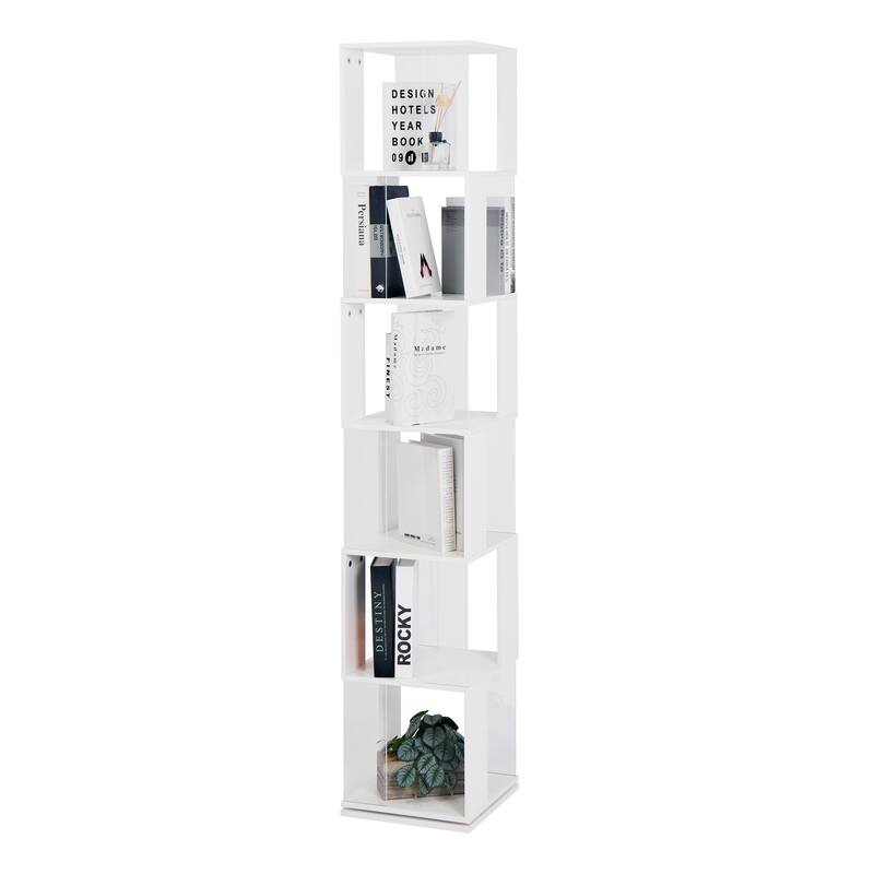 6 tier Rotating Bookshelf, Floor Rack Simple Bookcase with Acrylic plate Student Multi-Function Creative Bookshelf
