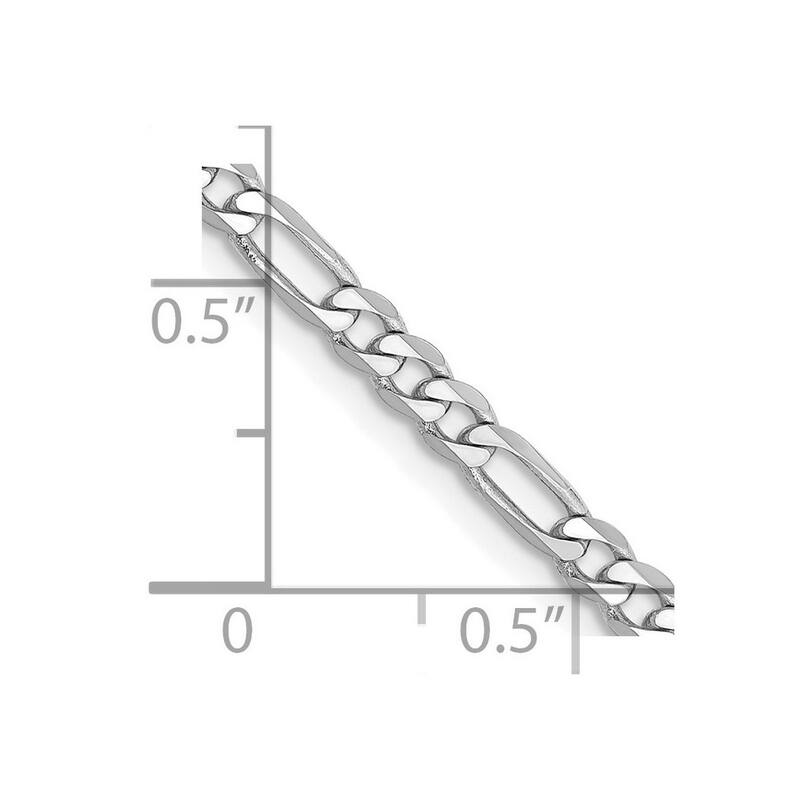 Curata 14k White Gold Solid Polished Lobster Claw Closure 3.0mm Flat Figaro Chain Bracelet - 9 Inch