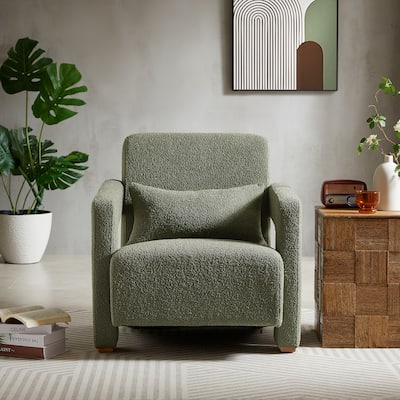 Modern Accent Chair with Square Arms, Living Room Upholstered Boucle Reading Chair Sofa Chair for Bedroom, Office