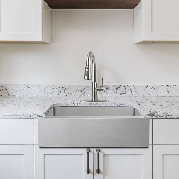 slide 1 of 10, Pull Down Kitchen Sink Faucet with Magnetic Docking Sprayer, Single Handle Stainless Steel Kitchen Sink Faucets with Deck Plate Brushed Nickel