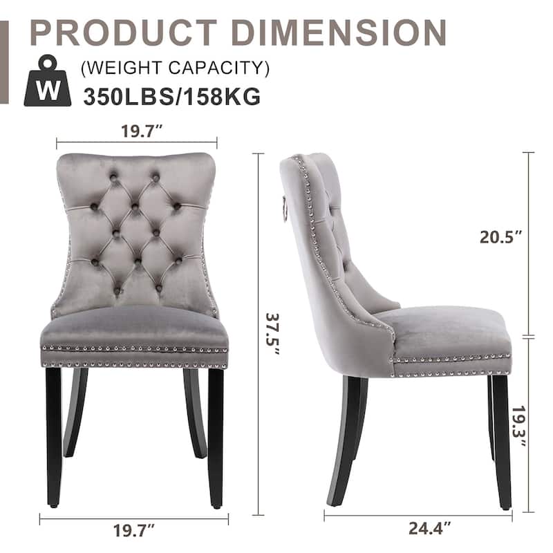Set of 2 Hollywood Glam Velvet Dining Chairs – Tufted Back with Nailhead Trim and Ring Pull, Modern Accent Side Chairs